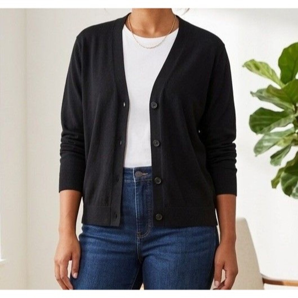 A New Day Cardigan Sweater Womens Plus 2X Black Button Front Minimal Casual New